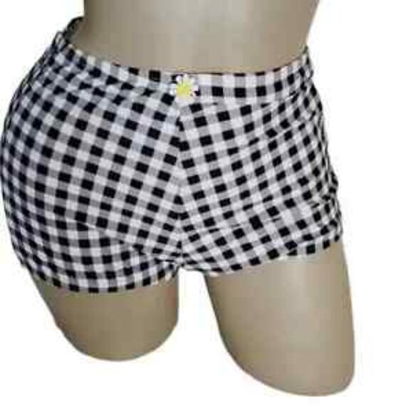 Betsey Johnson Black White High Waisted Boy-Short Bikini Bottom - Picture 5 of 10